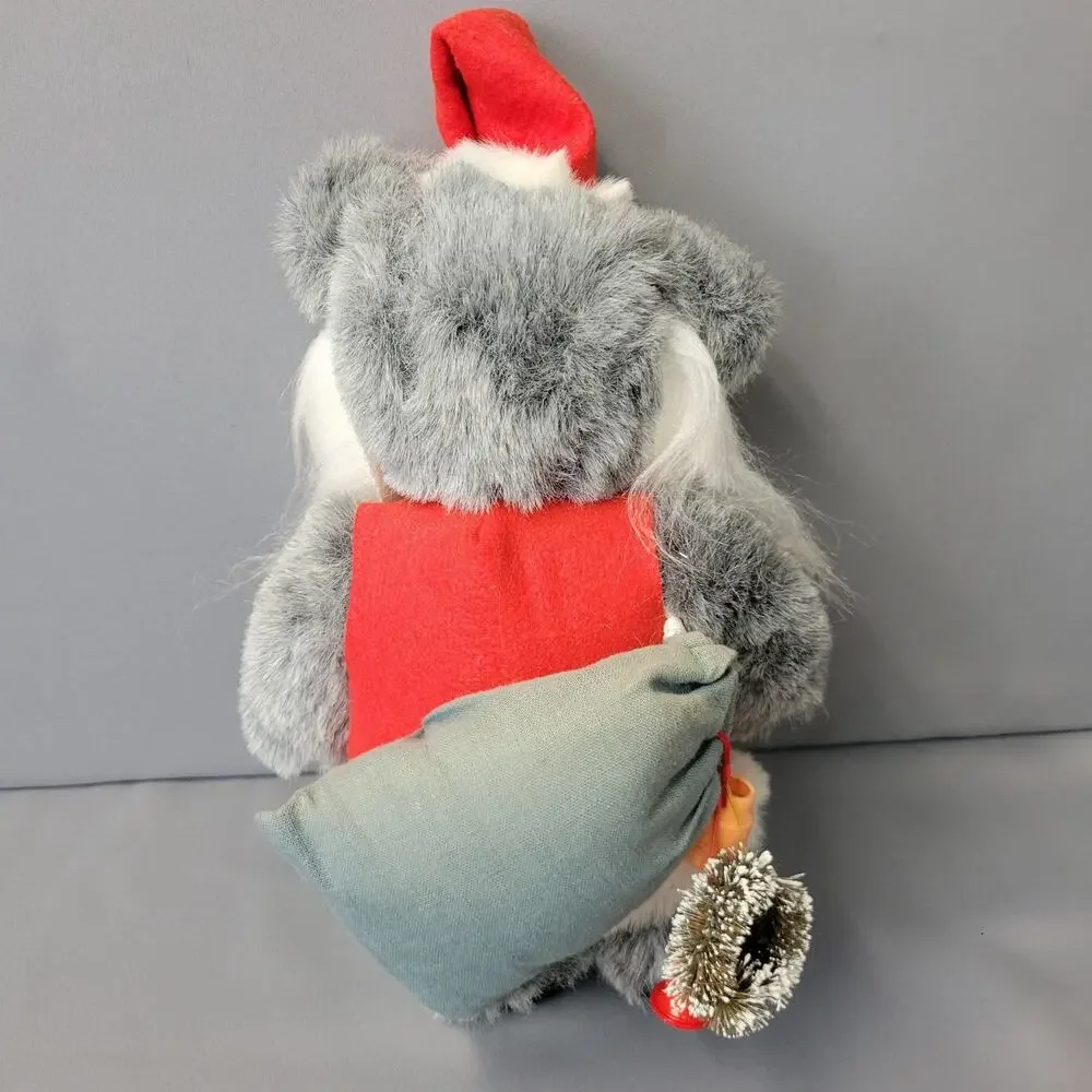 Vintage 80's Christmas Santa Bear Plush Gray 11
